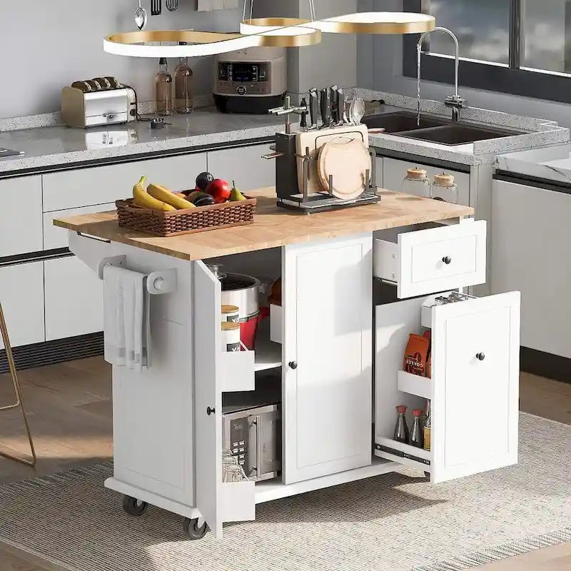 Îlot de cuisine moderne et polyvalent de 53,9 W avec abattant et 3 tiroirs