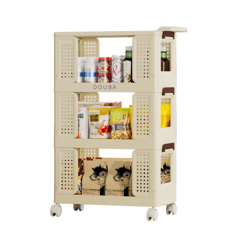Chariot de rangement de cuisine à 3 niveaux avec roulettes verrouillables
