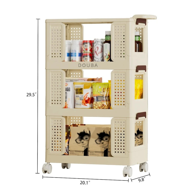 Chariot de rangement de cuisine à 3 niveaux avec roulettes verrouillables