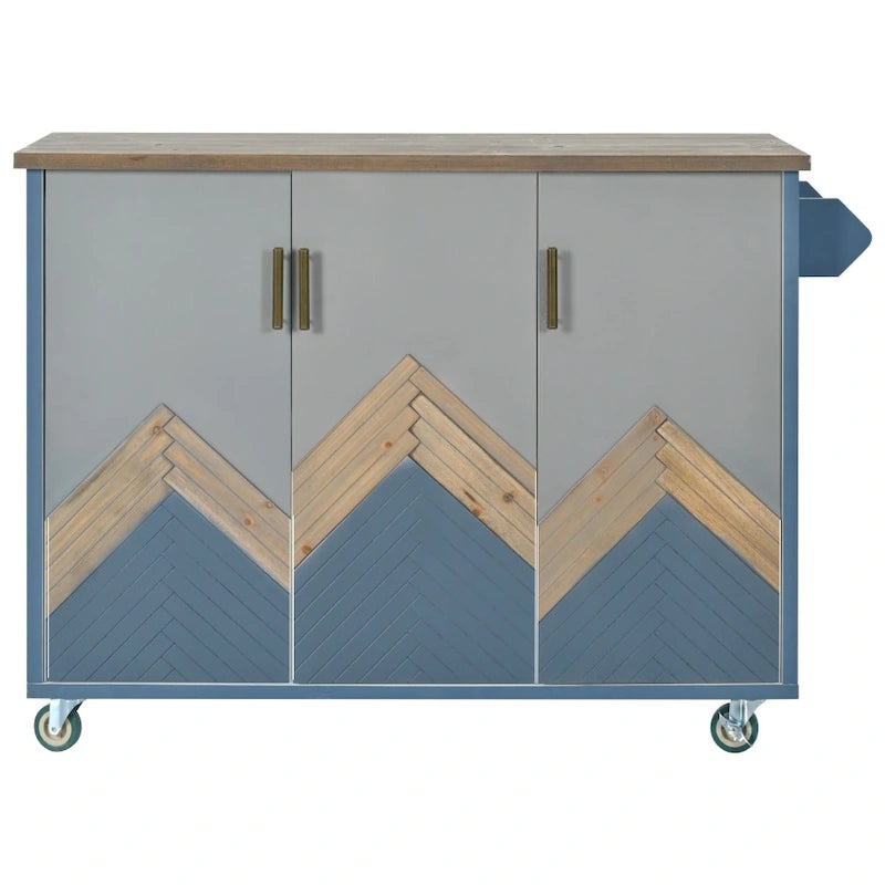 Îlot de cuisine rétro de 129,5 cm de large avec plateau abattant, 4 roulettes, étagère de rangement interne et porte-serviettes