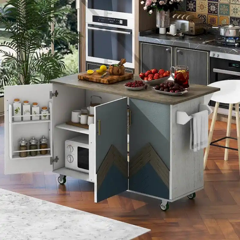 Îlot de cuisine en bois 47D avec abattant, avec étagère de rangement interne