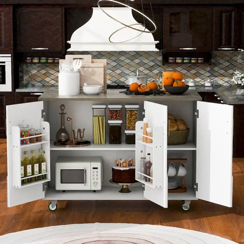 Îlot de cuisine en bois 47D avec abattant, avec étagère de rangement interne