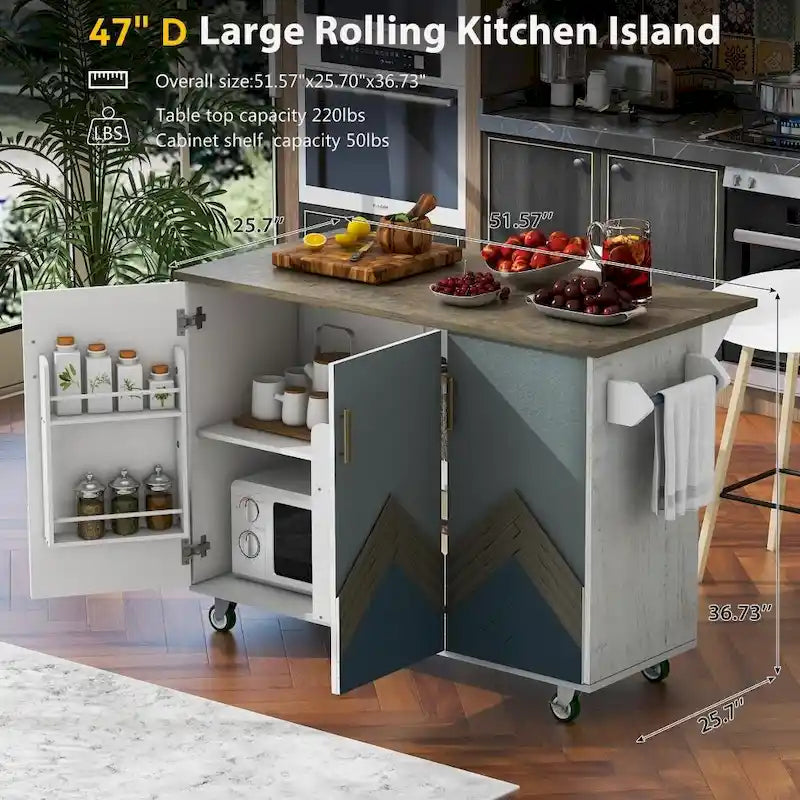 Îlot de cuisine en bois 47D avec abattant, avec étagère de rangement interne