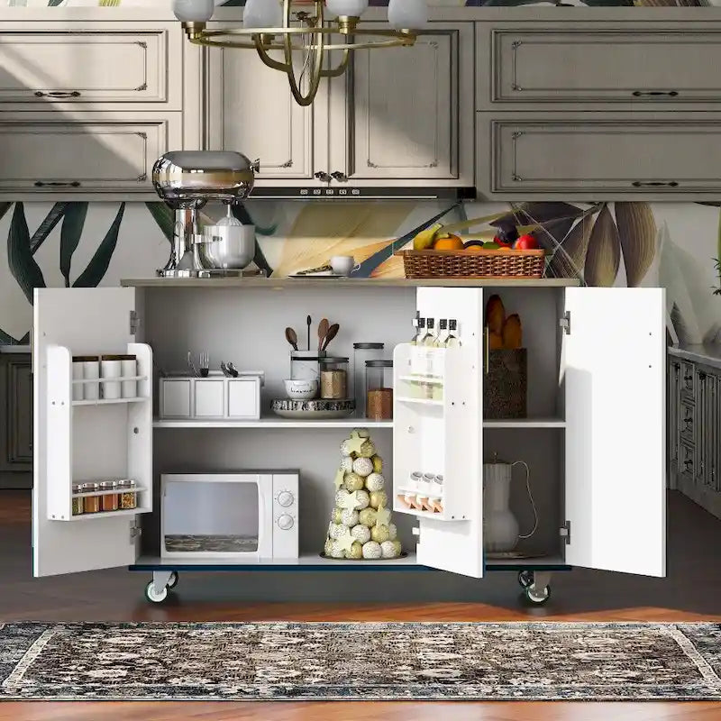 Îlot de cuisine en bois 47D avec abattant, avec étagère de rangement interne