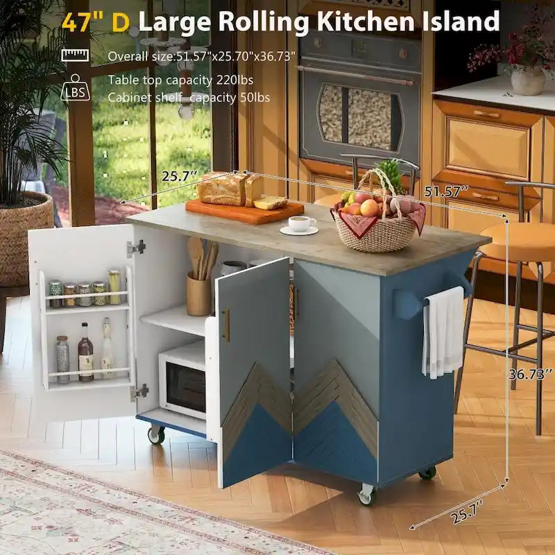 Îlot de cuisine en bois 47D avec abattant, avec étagère de rangement interne