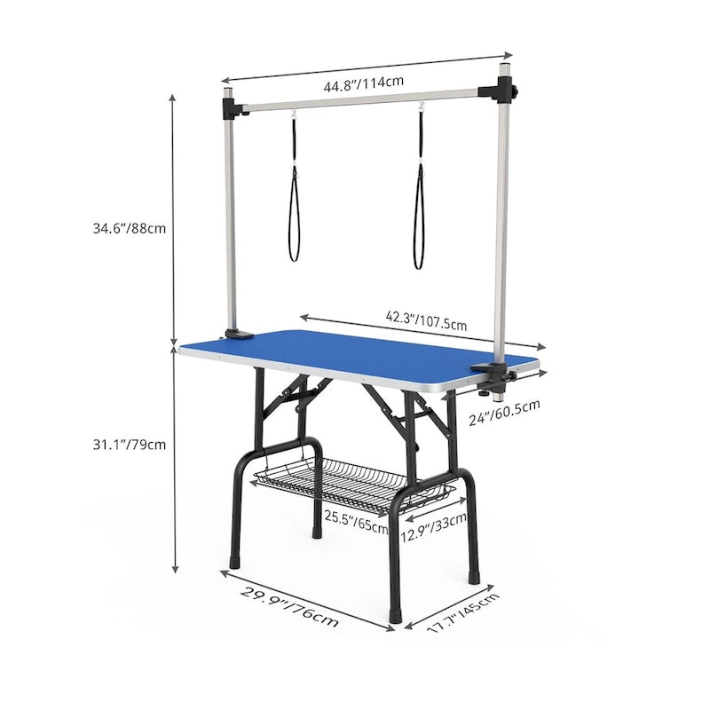 Table de toilettage pliable pour chiens, 42 pouces, bleue