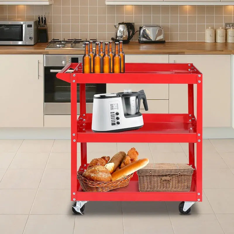 Chariot à outils à 3 niveaux sur roulettes, chariot utilitaire en acier robuste de 204 kg avec roulettes verrouillables pour cuisine, garage, entrepôt