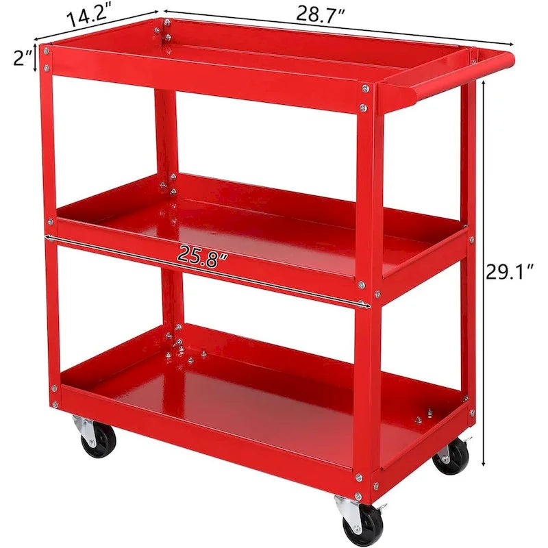Chariot à outils à 3 niveaux sur roulettes, chariot utilitaire en acier robuste de 204 kg avec roulettes verrouillables pour cuisine, garage, entrepôt