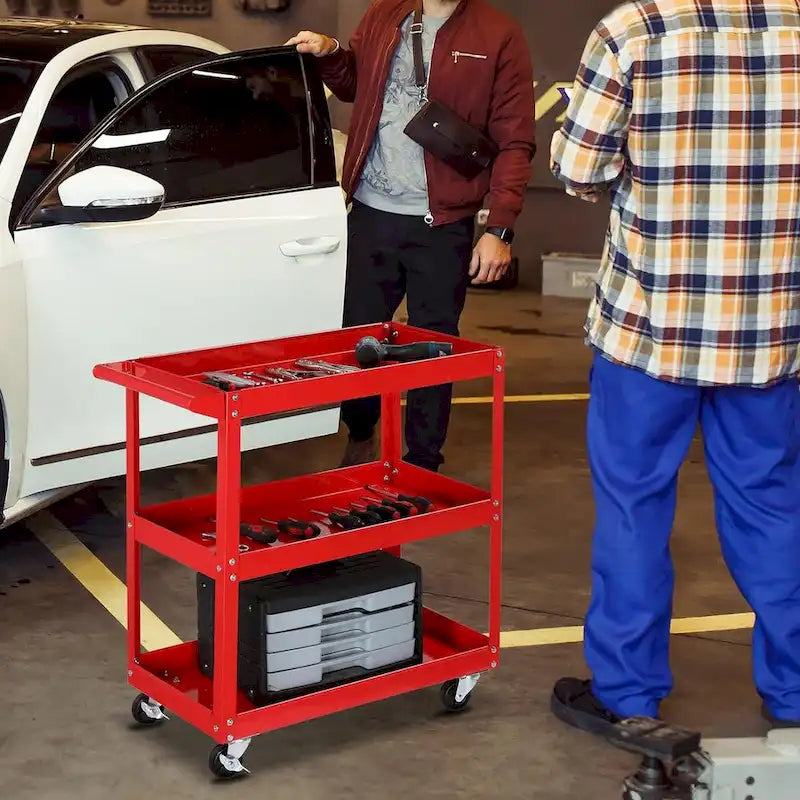 Chariot à outils à 3 niveaux sur roulettes, chariot utilitaire en acier robuste de 204 kg avec roulettes verrouillables pour cuisine, garage, entrepôt