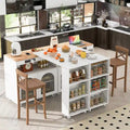 Îlot de cuisine de 33 po de large avec plateau en bois d'hévéa sur 8 roulettes avec table extensible, lumières DEL, prises de courant