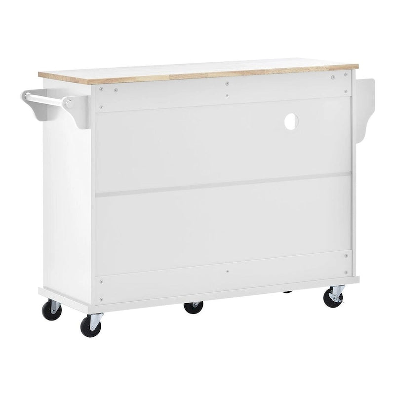 Îlot de cuisine polyvalent en bois massif de 50,80 W avec rangement et deux roulettes verrouillables