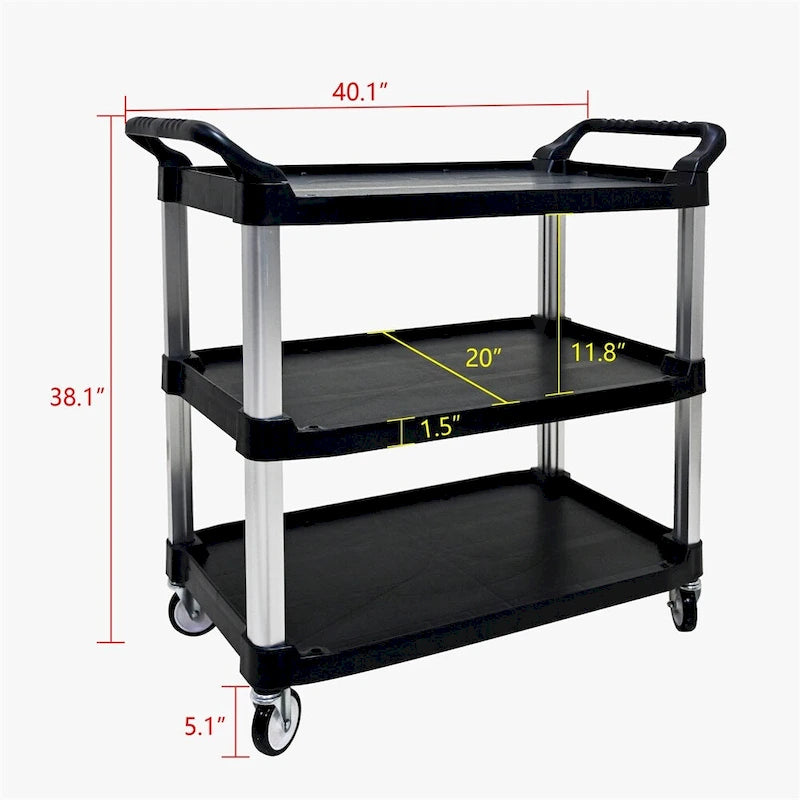 Chariot de cuisine mobile en plastique épaissi à 3 couches avec cadre métallique
