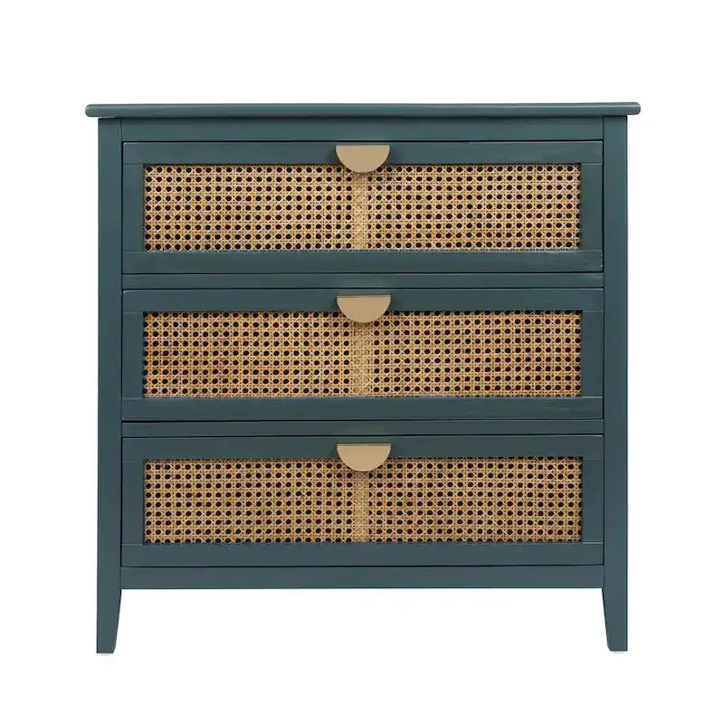 Commode 3 tiroirs, rotin naturel, Meuble américain, Convient pour chambre, salon, bureau