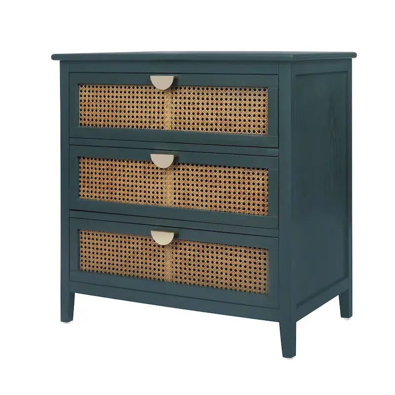 Commode 3 tiroirs, rotin naturel, Meuble américain, Convient pour chambre, salon, bureau