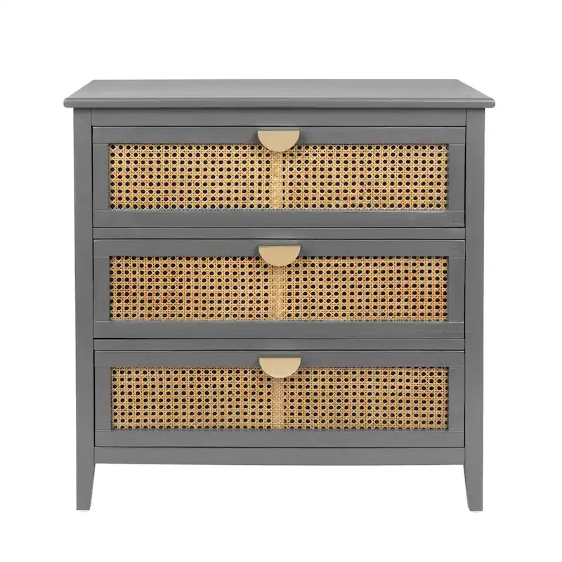 Commode 3 tiroirs, rotin naturel, Meuble américain, Convient pour chambre, salon, bureau