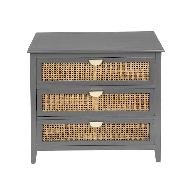 Commode 3 tiroirs, rotin naturel, Meuble américain, Convient pour chambre, salon, bureau