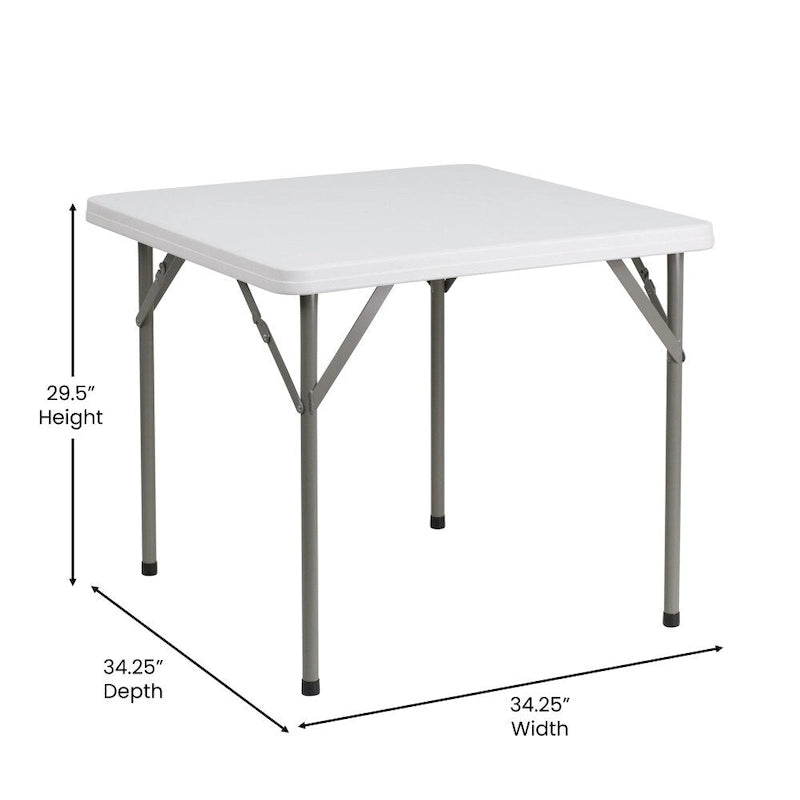 Table pliante carrée en plastique de 2,85 pieds - Table pliante pour événement - 34,25P x 34,25L x 29,5H