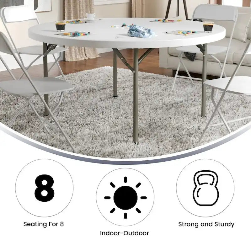 Table de réception pliante ronde en plastique de 1,5 m avec surface épaisse de 5 cm