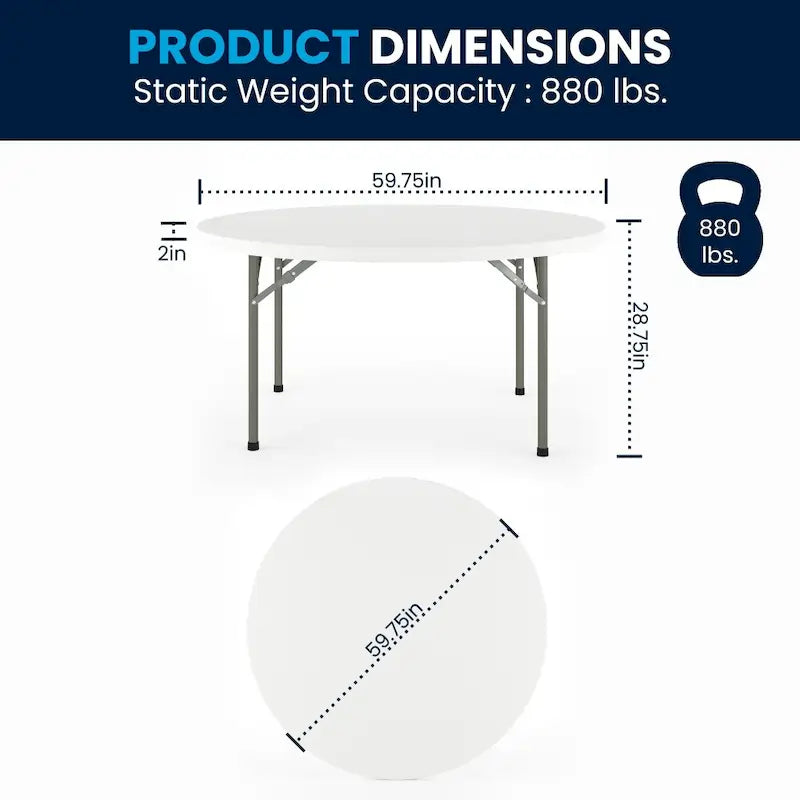 Table de réception pliante ronde en plastique de 1,5 m avec surface épaisse de 5 cm