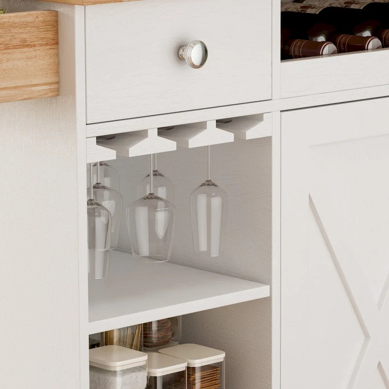 Chariot d'îlot de cuisine 44 pouces avec dessus en bois massif, casier à épices, porte-verres à vin, table roulante sur roulettes, installation sans outils