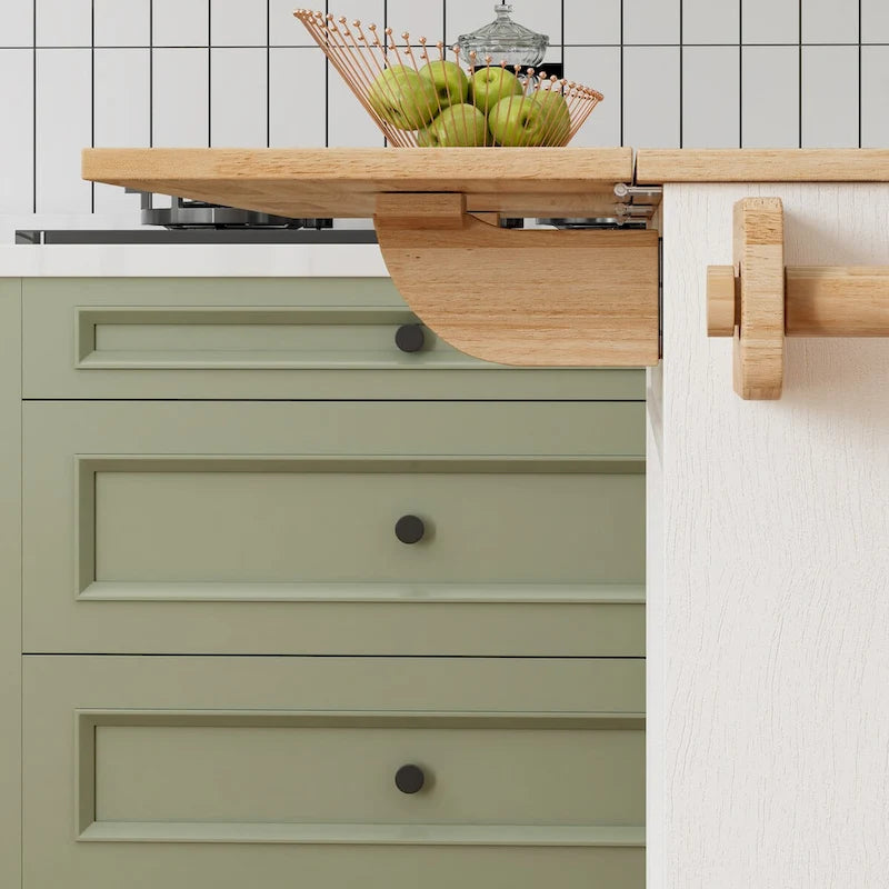 Chariot d'îlot de cuisine 44 pouces avec dessus en bois massif, casier à épices, porte-verres à vin, table roulante sur roulettes, installation sans outils