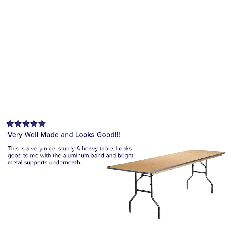 Table de banquet pliante rectangulaire en bouleau de 2,4 m avec protections d'angle