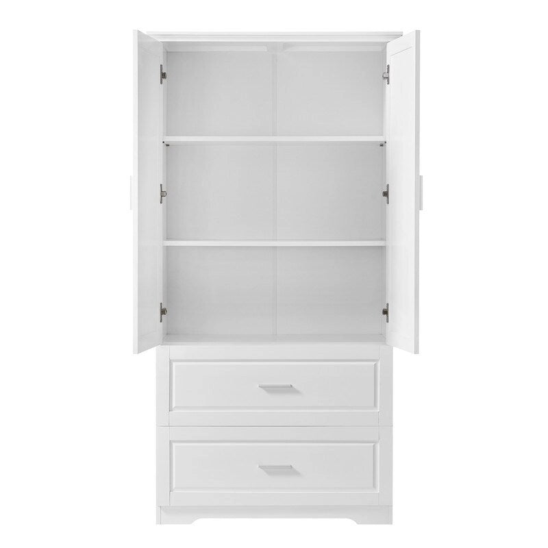 Meuble de Rangement Salle de Bain, Colonne de Salle de Bain avec 2 Portes et Tiroirs, Étagère Réglable, Panneau de MDF, Blanc