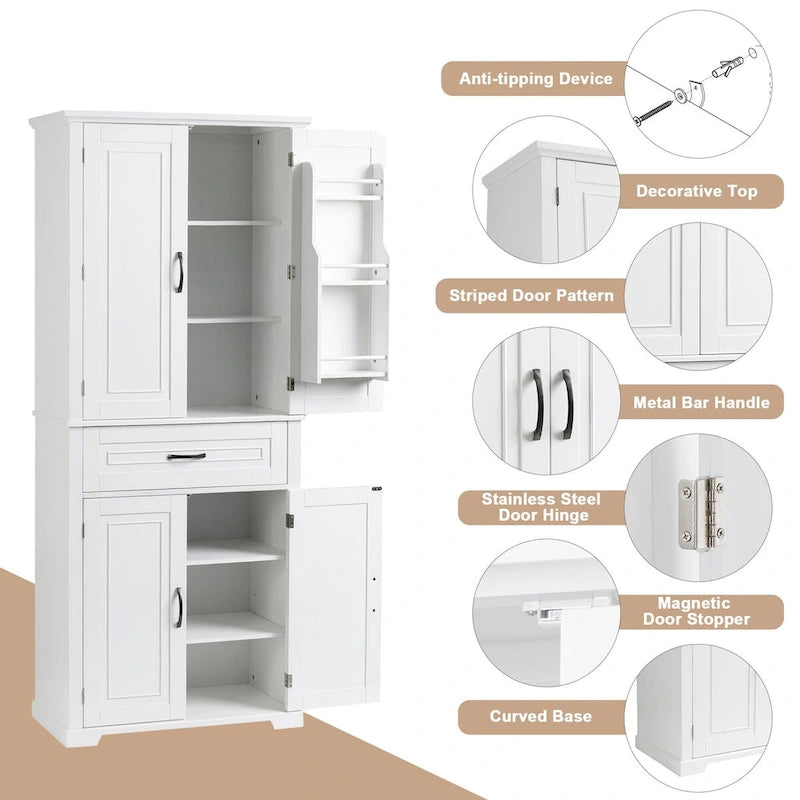 Meuble de salle de bain de 76,2 cm (30 po) de largeur x 40,6 cm (16 po) de profondeur x 182,9 cm (72 po) de hauteur avec portes, tiroir et étagères réglables