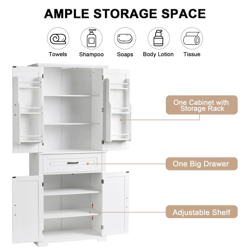Meuble de salle de bain de 76,2 cm (30 po) de largeur x 40,6 cm (16 po) de profondeur x 182,9 cm (72 po) de hauteur avec portes, tiroir et étagères réglables