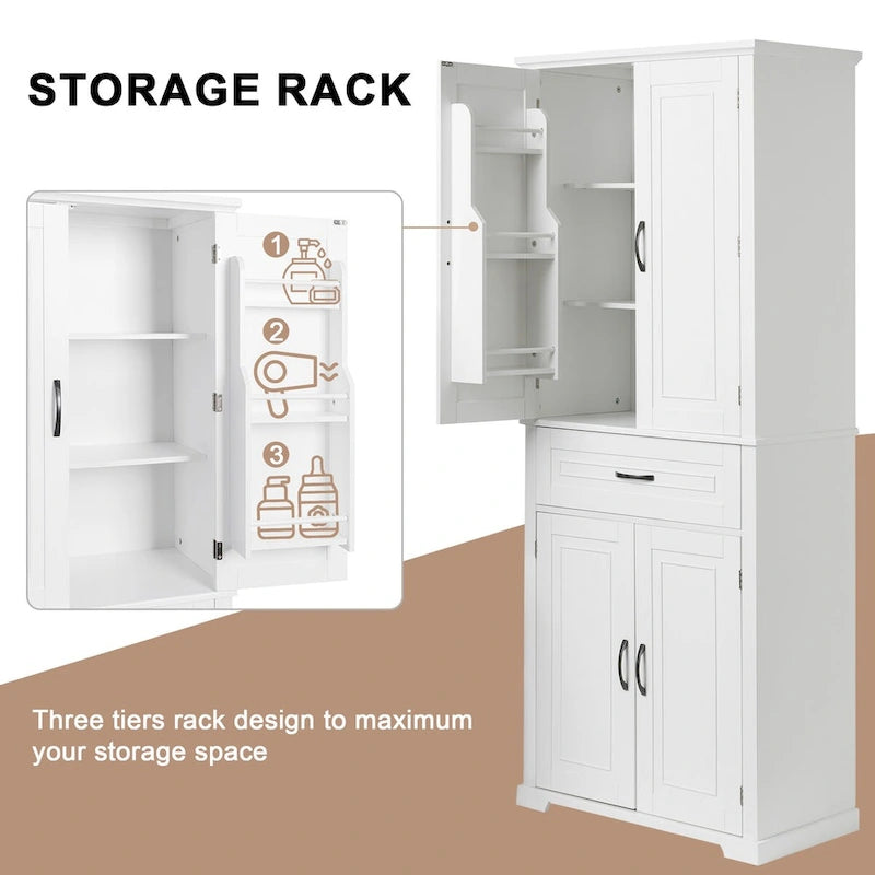 Meuble de salle de bain de 76,2 cm (30 po) de largeur x 40,6 cm (16 po) de profondeur x 182,9 cm (72 po) de hauteur avec portes, tiroir et étagères réglables