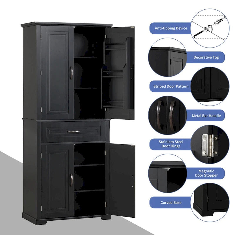 Meuble de salle de bain de 76,2 cm (30 po) de largeur x 40,6 cm (16 po) de profondeur x 182,9 cm (72 po) de hauteur avec portes, tiroir et étagères réglables