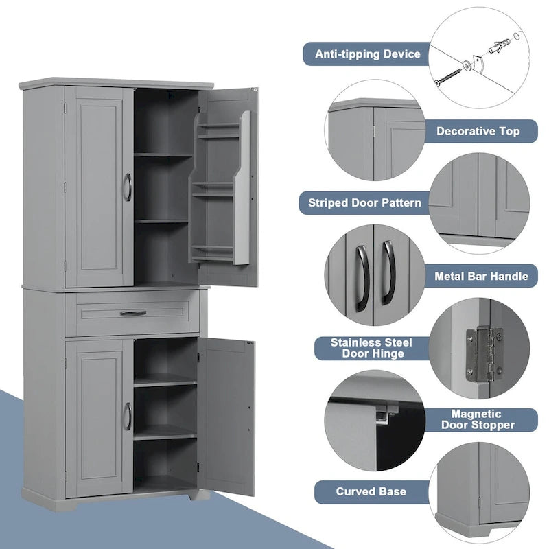 Meuble de salle de bain de 76,2 cm (30 po) de largeur x 40,6 cm (16 po) de profondeur x 182,9 cm (72 po) de hauteur avec portes, tiroir et étagères réglables