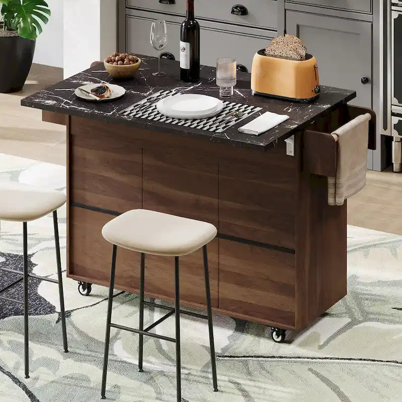 Dessertes de cuisine roulantes de 129,5 cm de large avec abattant et poubelle basculante