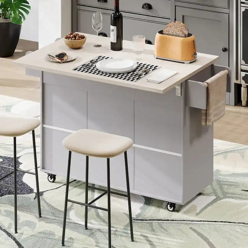 Dessertes de cuisine roulantes de 129,5 cm de large avec abattant et poubelle basculante