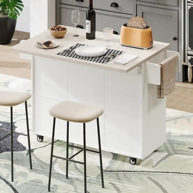 Dessertes de cuisine roulantes de 129,5 cm de large avec abattant et poubelle basculante