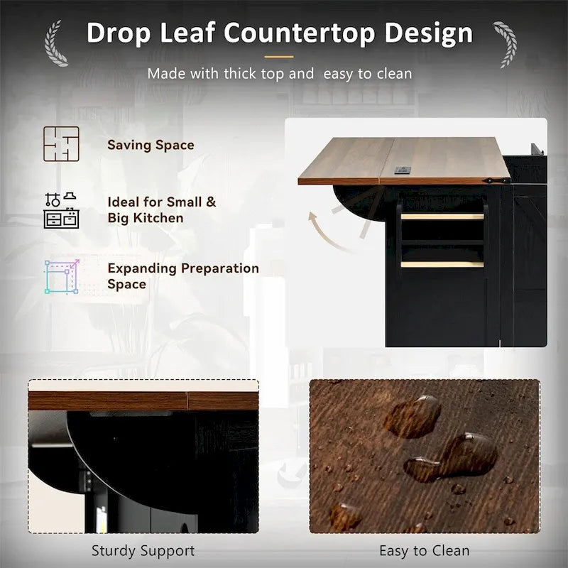 54.5" Îlot de cuisine roulant en bois avec prise électrique, étagère de rangement interne