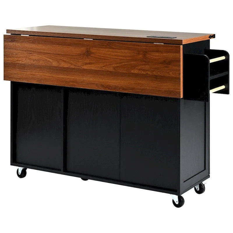 54.5" Îlot de cuisine roulant en bois avec prise électrique, étagère de rangement interne