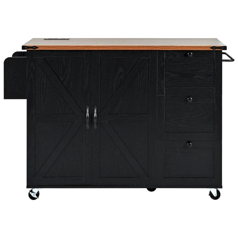 54.5" Îlot de cuisine roulant en bois avec prise électrique, étagère de rangement interne
