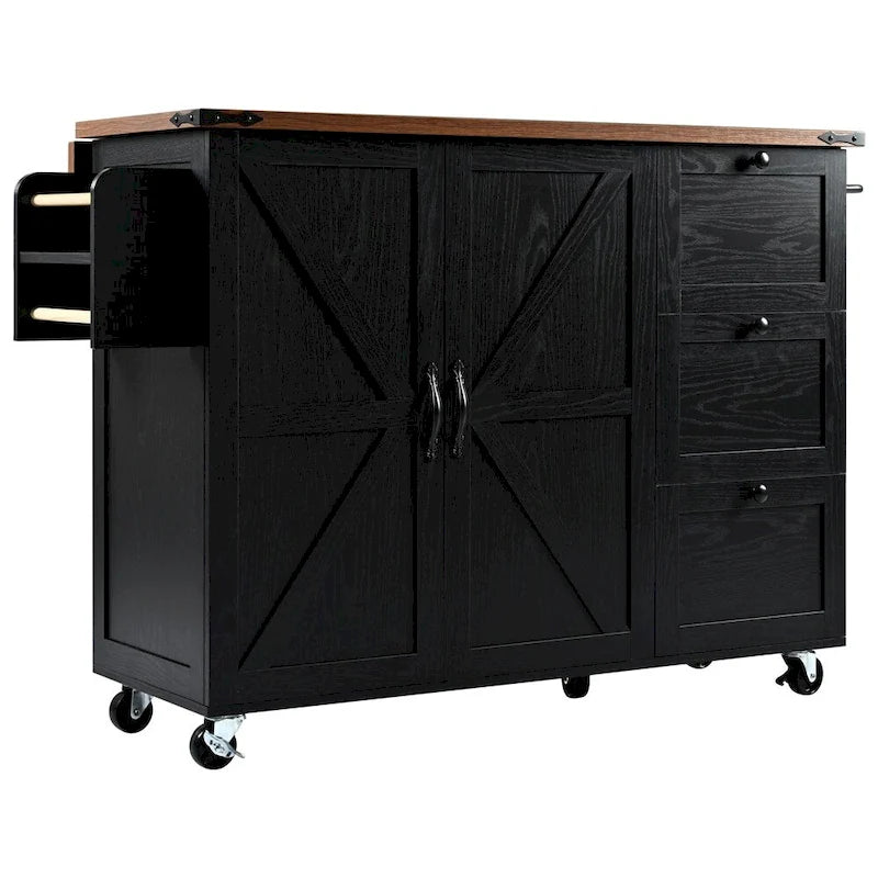 54.5" Îlot de cuisine roulant en bois avec prise électrique, étagère de rangement interne