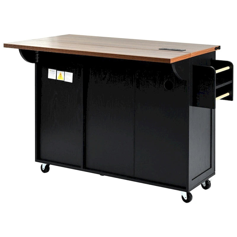 54.5" Îlot de cuisine roulant en bois avec prise électrique, étagère de rangement interne