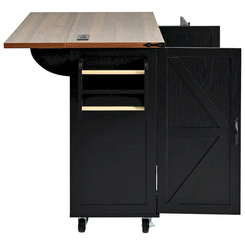 54.5" Îlot de cuisine roulant en bois avec prise électrique, étagère de rangement interne