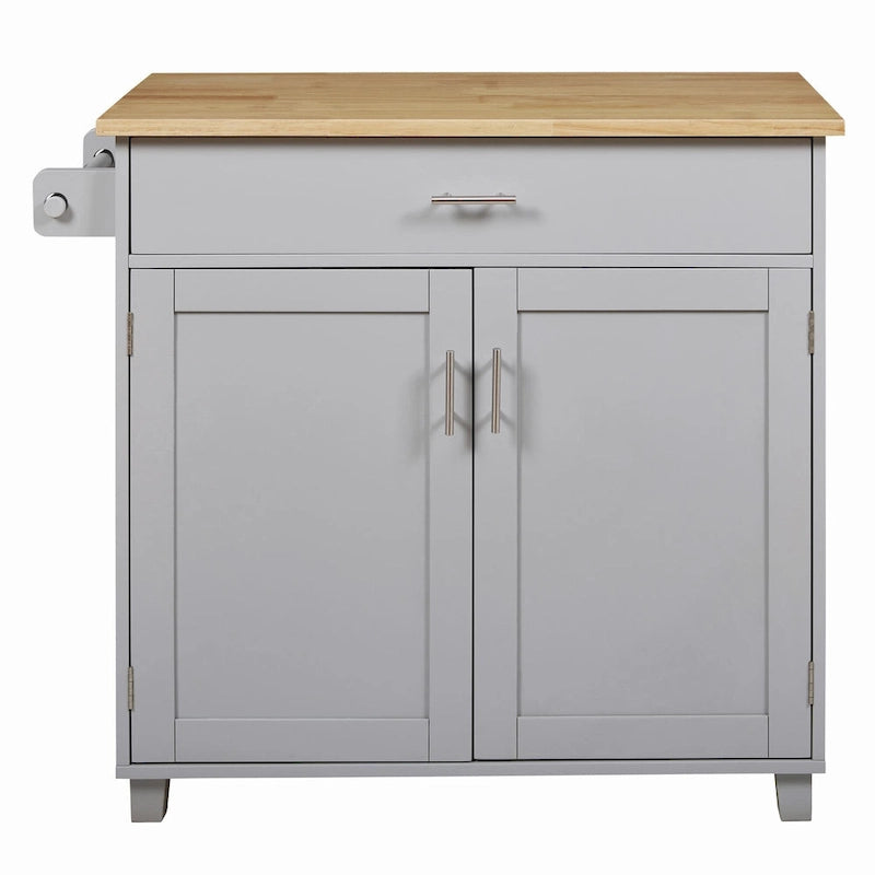 Îlot de cuisine 39W avec rangement et plateau en bois d'hévéa - S.O.