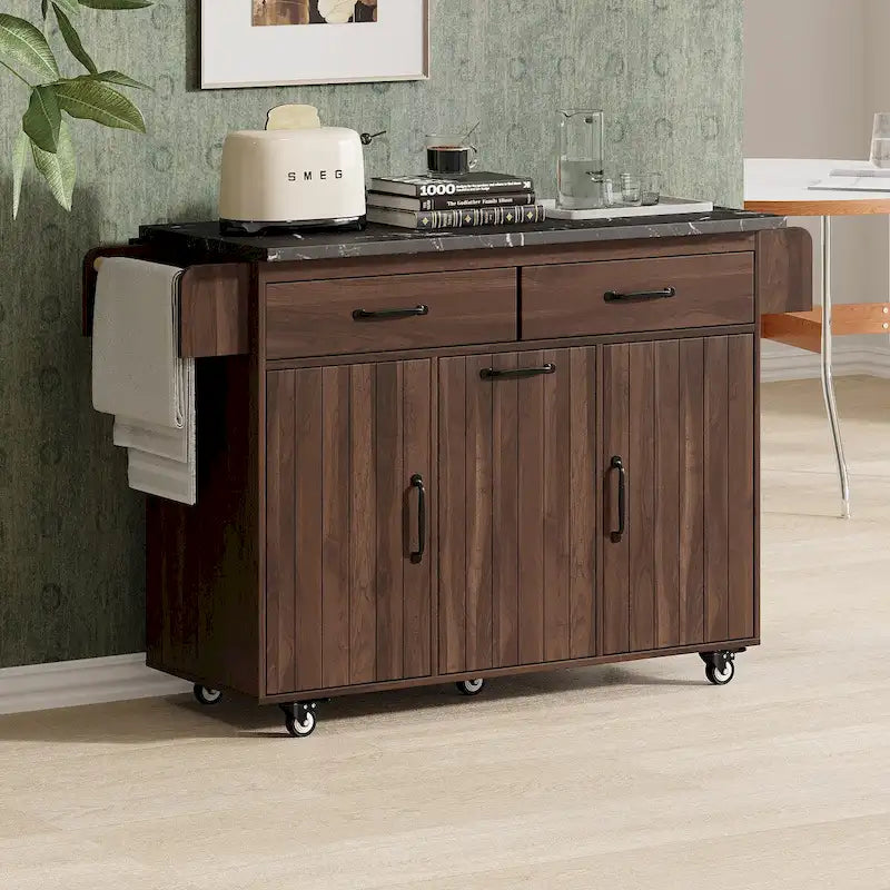 Îlot de cuisine de 43,8W avec meuble de rangement pour poubelle - S/O