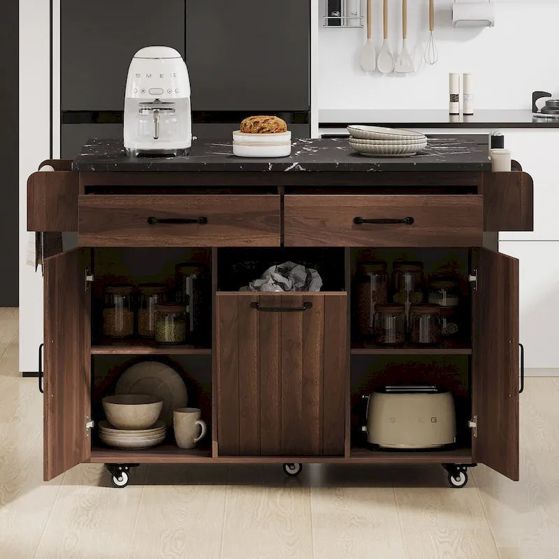 Îlot de cuisine de 43,8W avec meuble de rangement pour poubelle - S/O