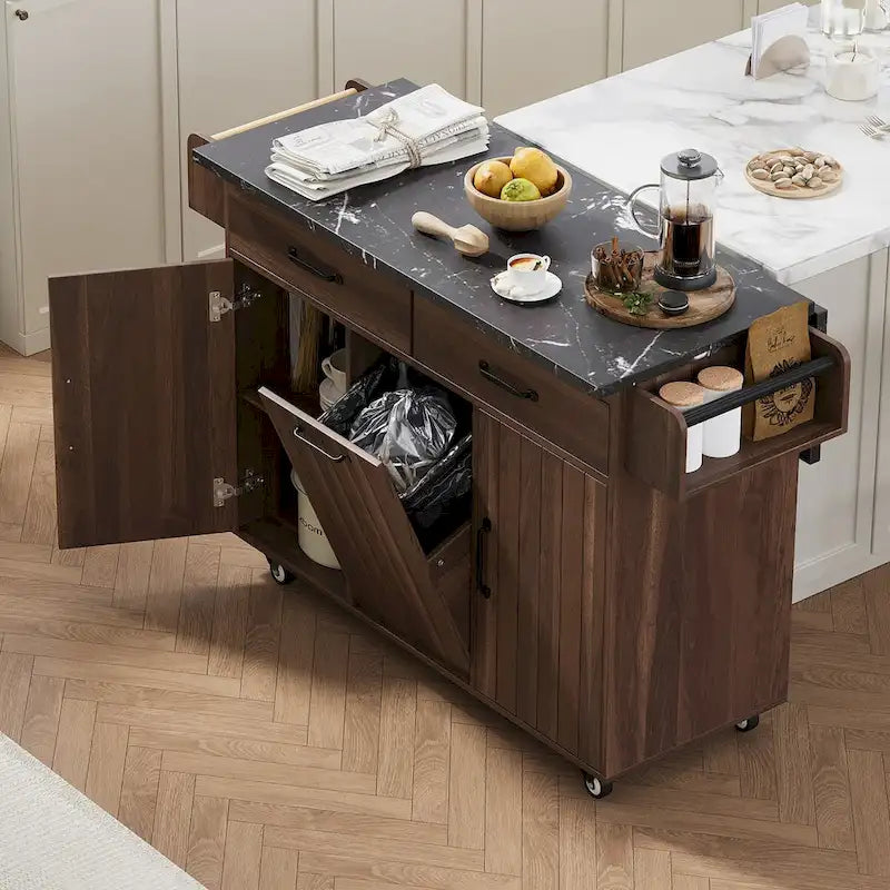 Îlot de cuisine de 43,8W avec meuble de rangement pour poubelle - S/O