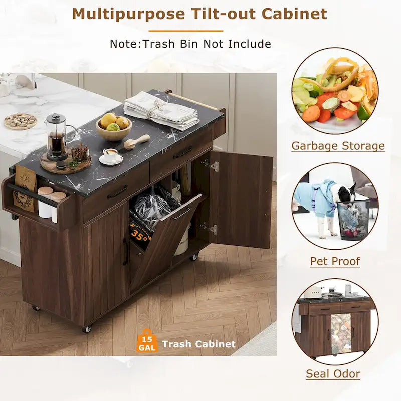 Îlot de cuisine de 43,8W avec meuble de rangement pour poubelle - S/O