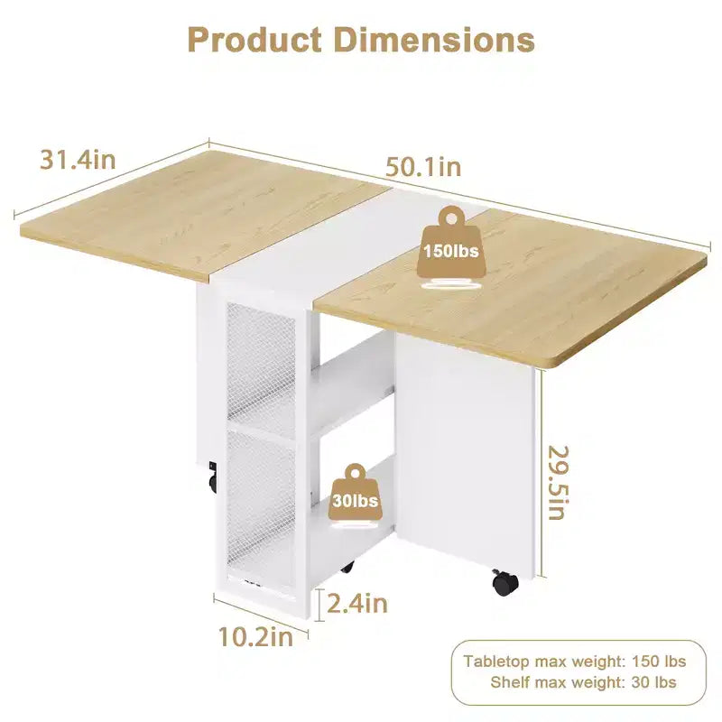 Table à manger pliante pour cuisine, table à manger peu encombrante, table de cuisine à rallonges avec 6 roulettes pour petits espaces