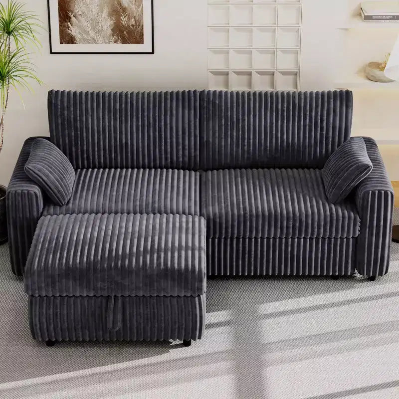 Canapé d'angle modulaire en velours côtelé Dyonery avec housses lavables