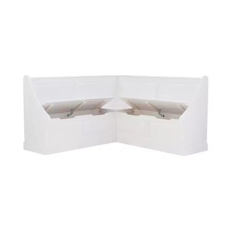 Banquette de coin-repas Linon Tobin traditionnelle en bois massif sans dossier avec coussin blanc - Linon