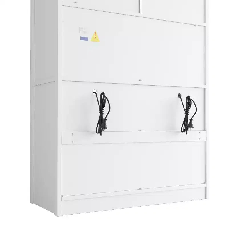 Grand meuble de garde-manger de cuisine avec prises électriques, grand placard autoportant avec support pour micro-ondes, tiroirs, étagères, casiers à vin et étagère de porte